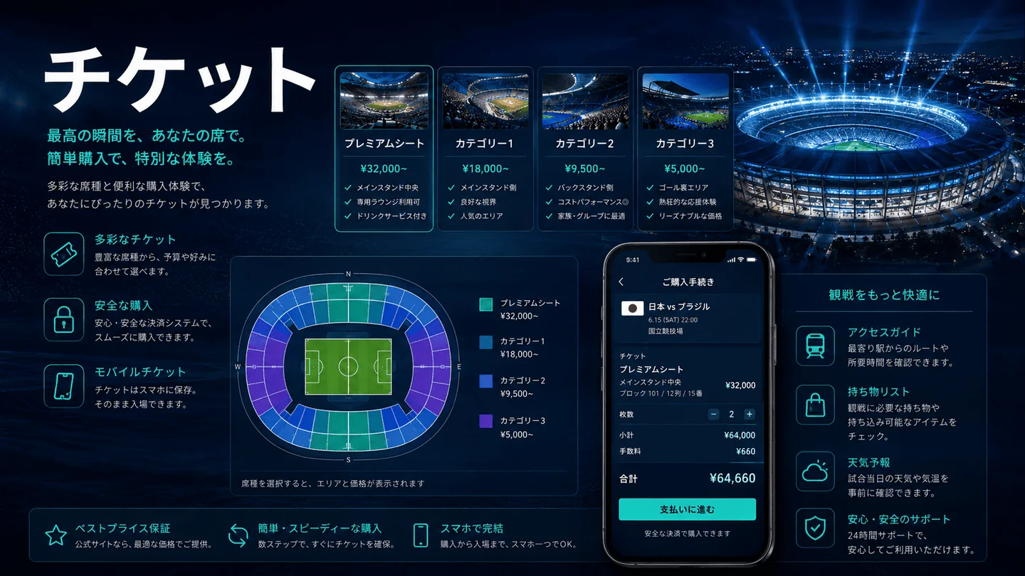 チケット購入と試合当日の準備項目をまとめた観戦者向けチェックボード